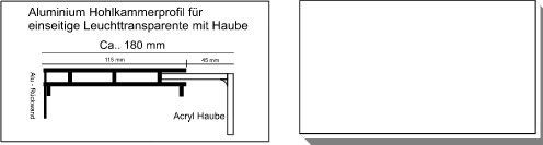 Schematische Darstellung eines Aluminium-Hohlkammerprofils für ein einzelnes Lichtpaneel mit Haube.