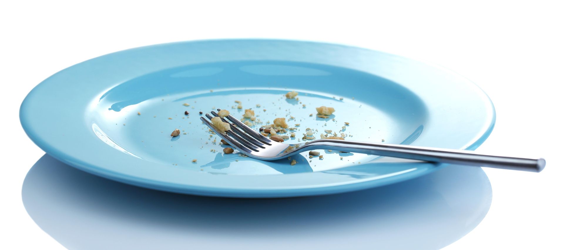Crumbs on plate with fork