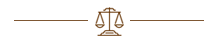 Brown scales of justice icon centered between two horizontal lines on a white background