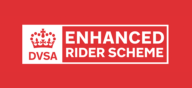 The logo for the enhanced rider scheme is on a red background.