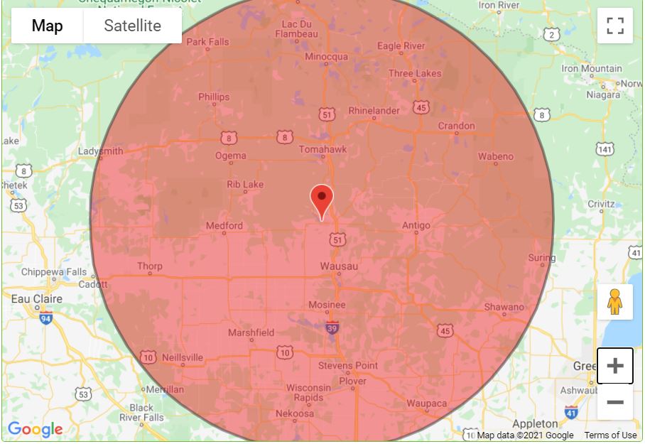 Map — Wausau, WI — Able Concrete Raising WI, LLC