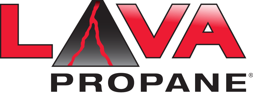 The logo for lava propane is red and black