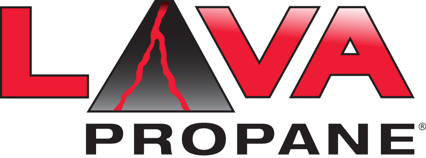The logo for lava propane is red and black