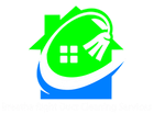 a green and blue house with a broom in the middle .