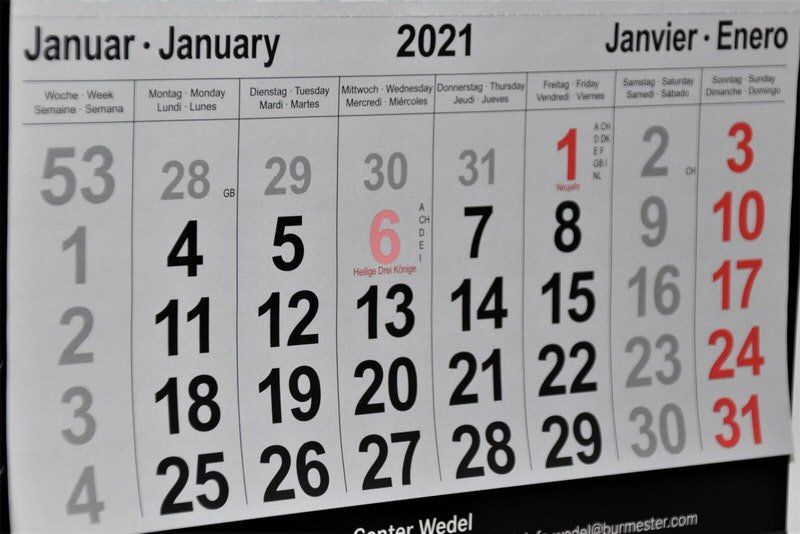 Calendar for relevant tax year recommended by bridex accounting.