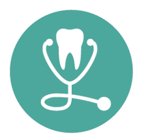 An icon of a tooth and a stethoscope in a green circle.