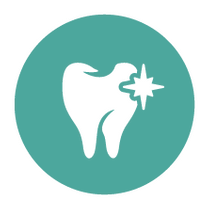 A white tooth with a star on it is in a green circle.