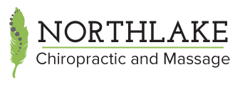 The logo for northlake chiropractic and massage has a green feather on it.