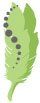 A green leaf with black dots on it on a white background.