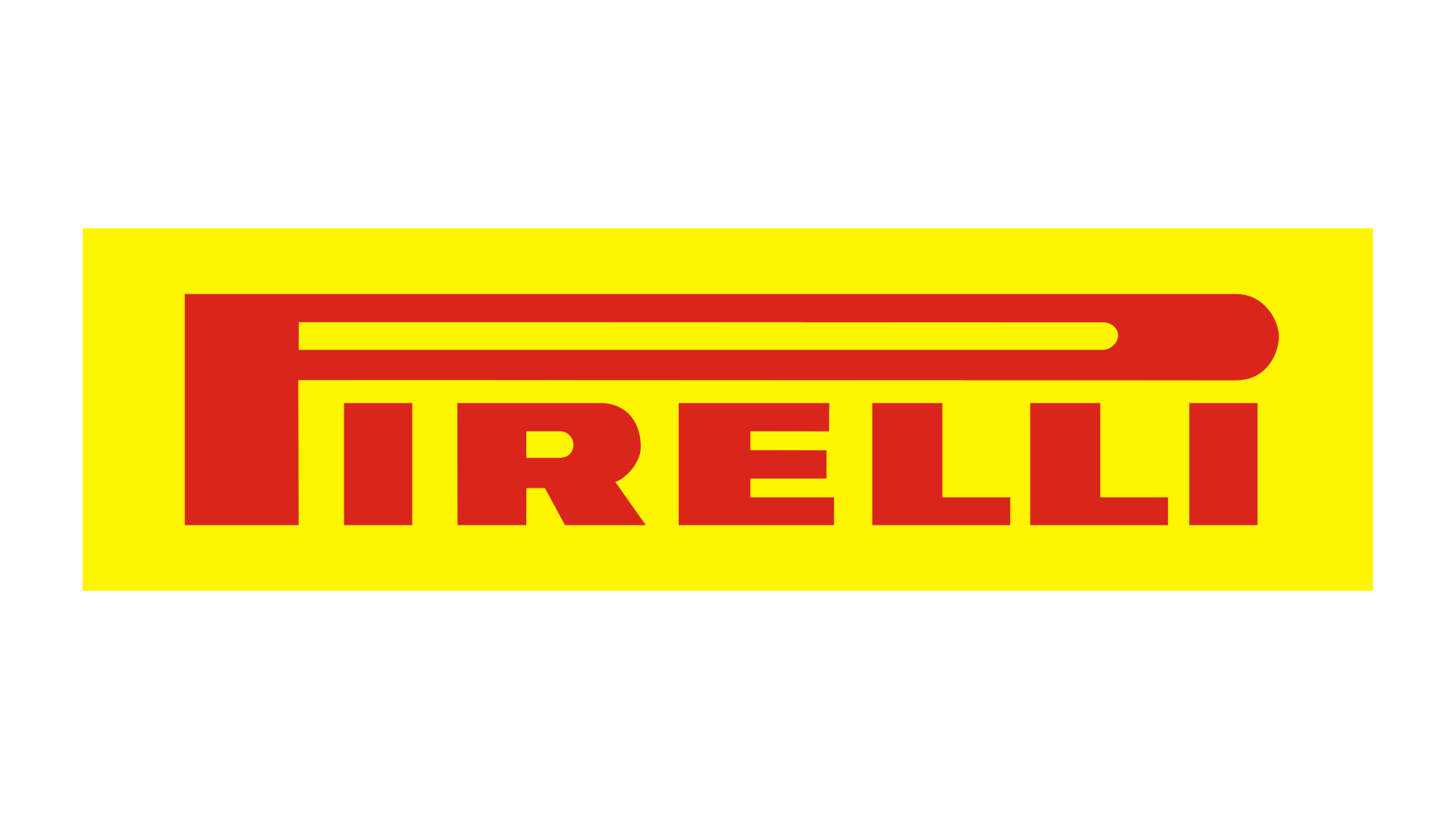 The logo for pirelli is yellow and red on a white background.