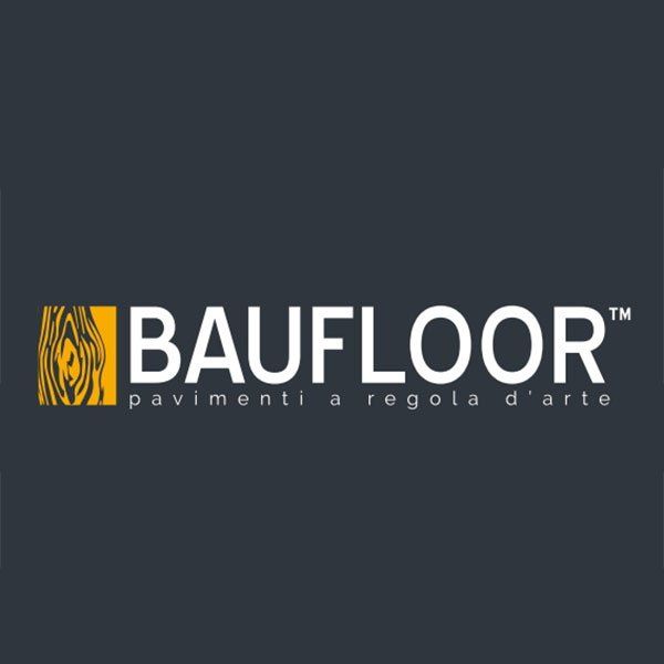 Un logo per un'azienda chiamata baufloor su uno sfondo scuro
