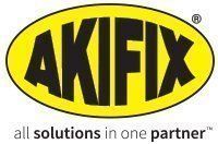 Il logo di akifix è giallo e nero e recita ``tutte le soluzioni in un unico partner''.