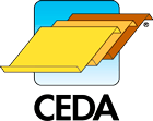 Un logo ceda con tre fogli di carta impilati uno sopra l'altro.