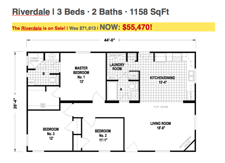 A floor plan of a riverdale 1 3 beds 2 baths 1158 sq ft