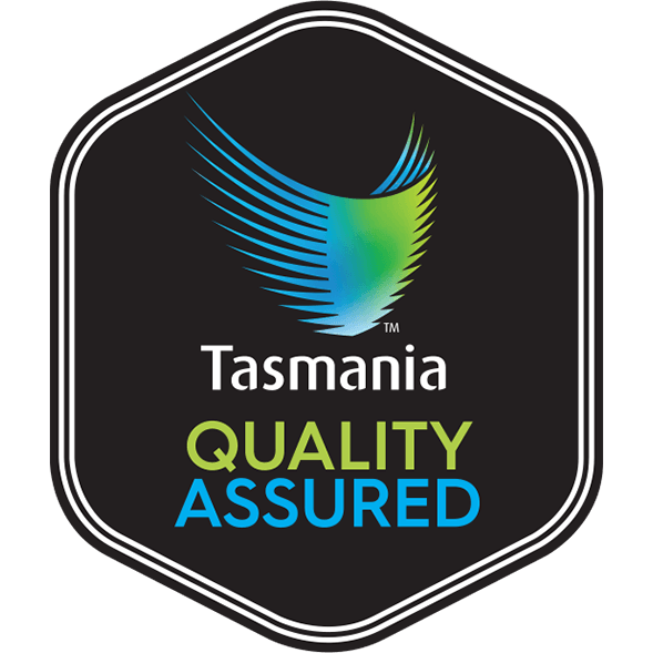 Tasmania quality assured logo on a black background