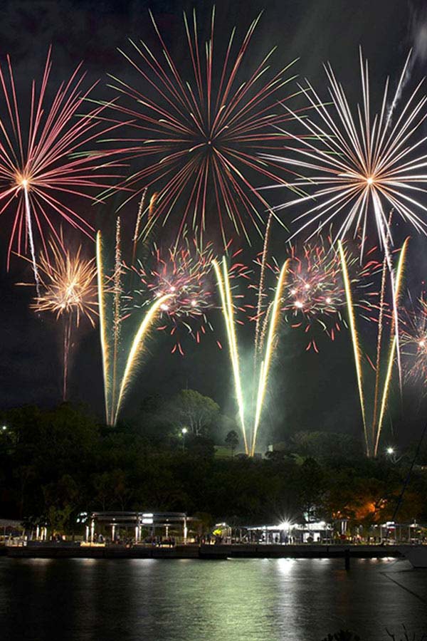 Colorful New Years Eve fireworks in Brisbane