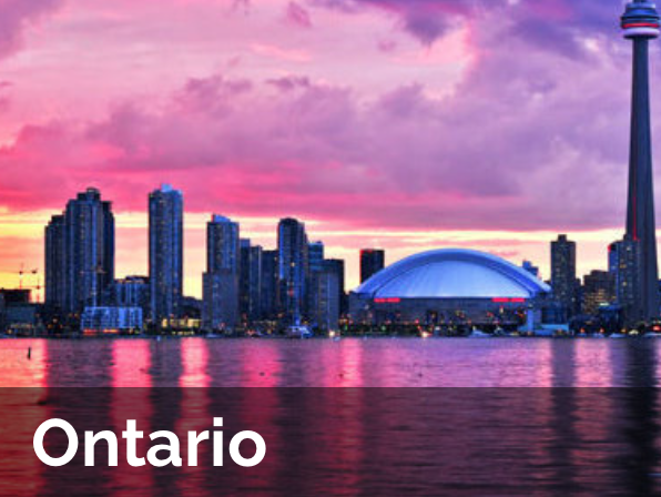 A city skyline with the word ontario on the bottom