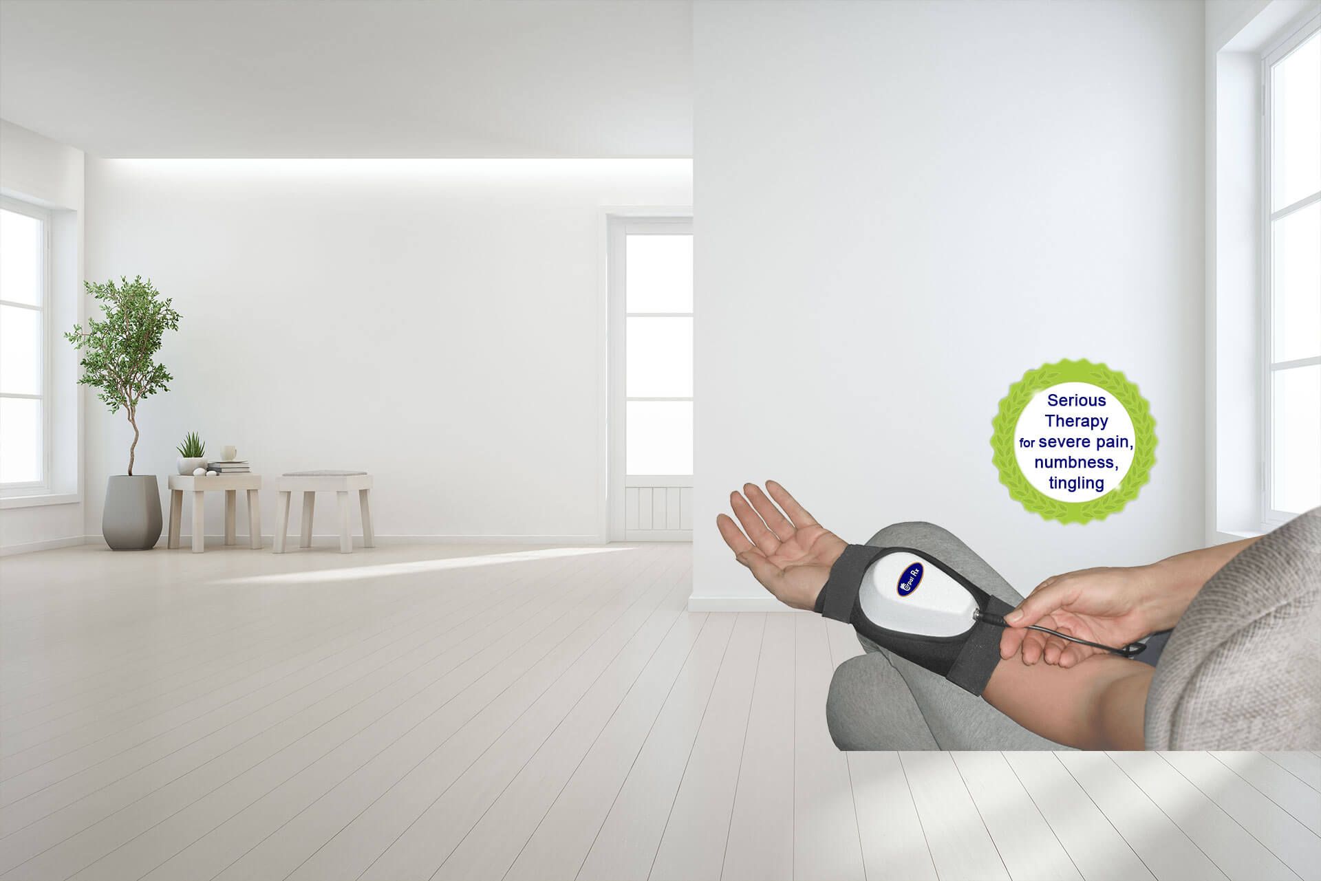 using CarpalRx massager in the living room