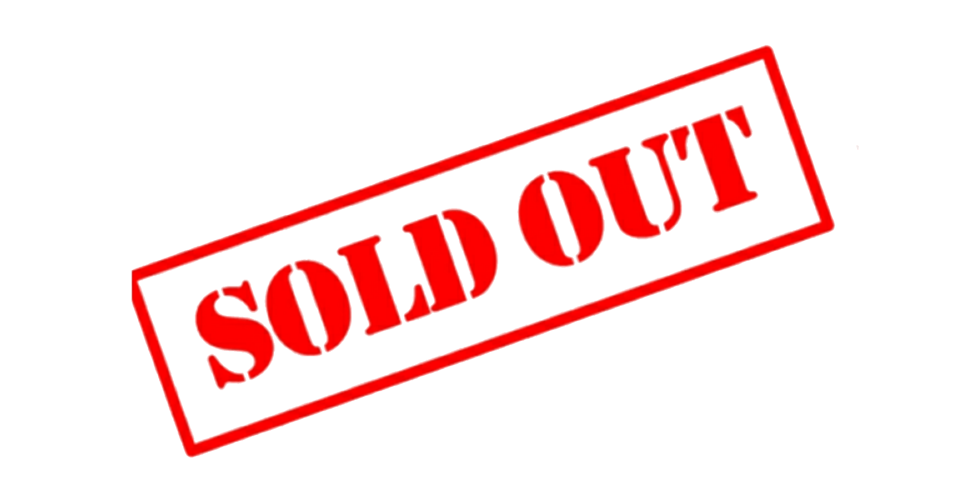A red sold out stamp on a white background