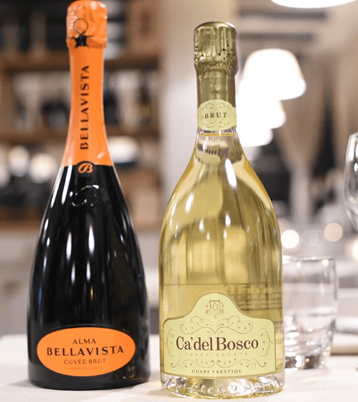 Bottiglie di Prosecco alma Bellavista cuvee brut e Ca' del Bosco
