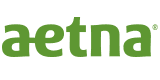 Aetna logo in green. The word