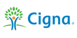 Cigna logo: a stylized tree with a person inside, and the company name in blue.