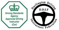 Driving Standards Agency Approved Driving Instructors logos, including DDIF emblem, in green and black