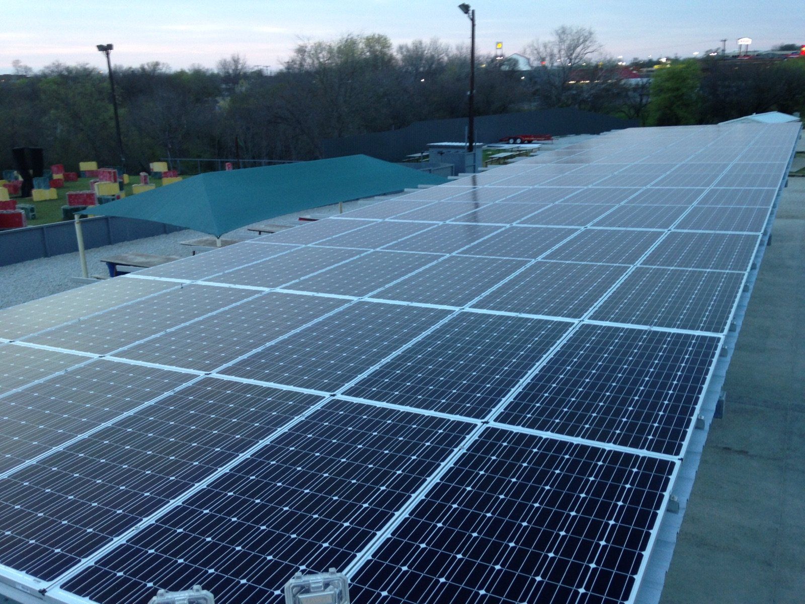 A roof with a lot of solar panels on it