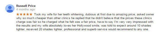 screenshot of a customer testimonial