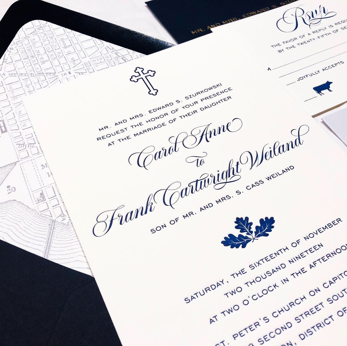 a letterpressed wedding invitation for frank cartewright and carol anne