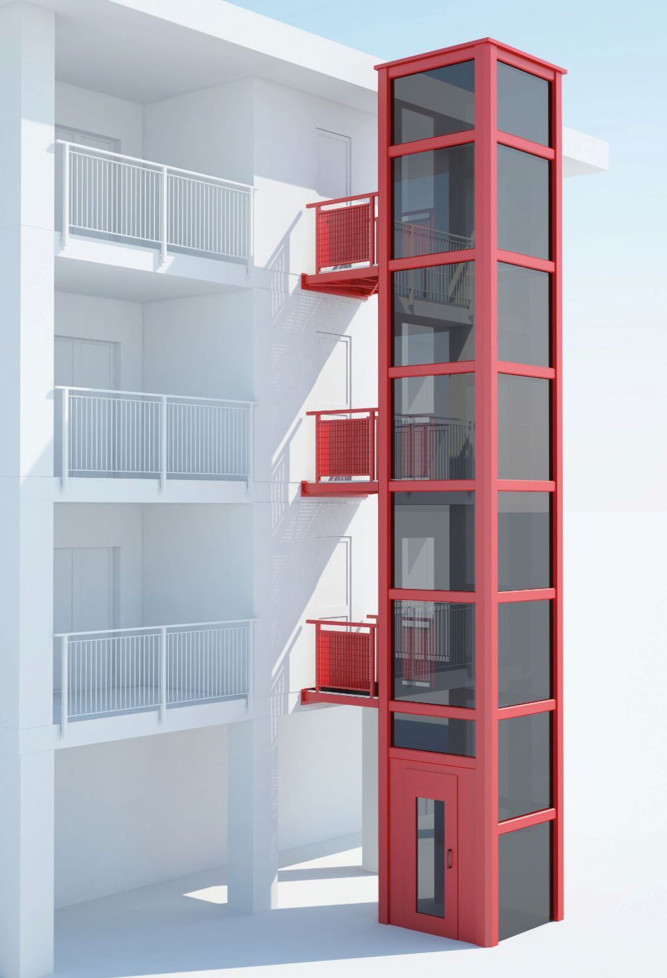 ascensore esterno rosso