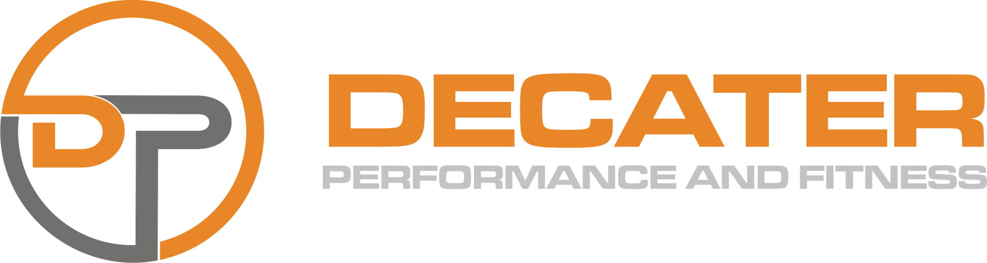 Decater Performance and Fitness: orange and gray stylized letters 