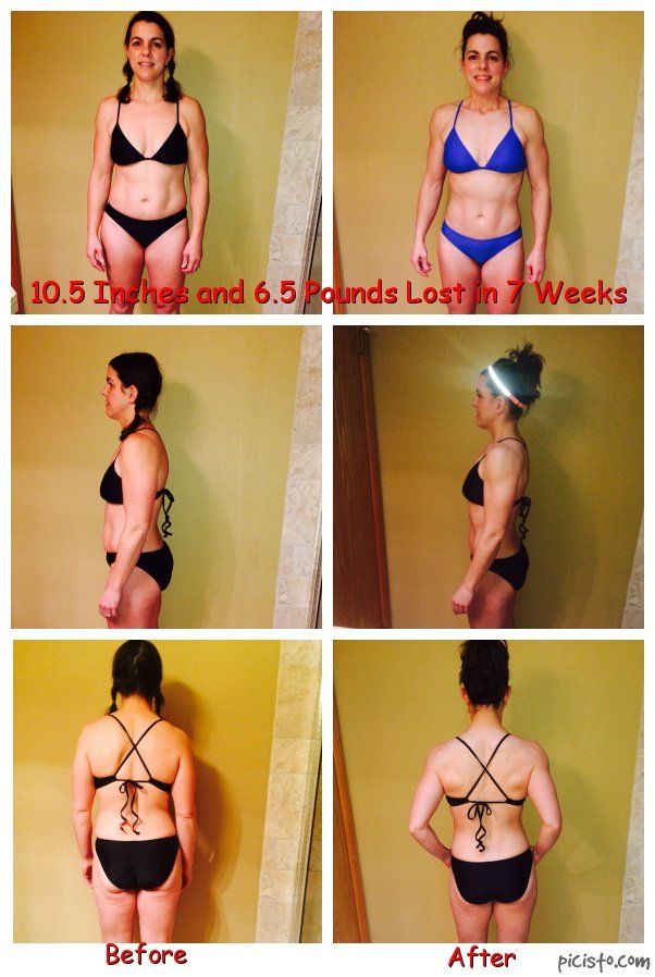 Weight loss progress photos: Woman in black bikini before and after.