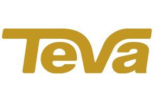 A gold teva logo on a white background