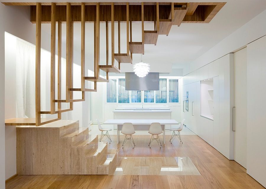 These stairs are suspended from above Suspended stairs