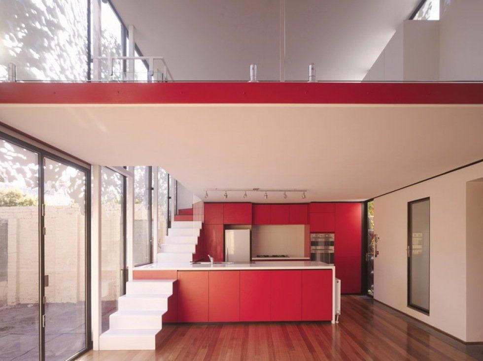 These stairs are incorporated into the kitchen design Space saving stairs