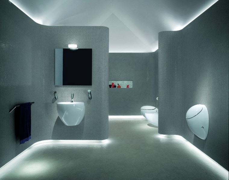 Underlighting makes this bathroom look as if it is floating Beautiful tiled floating bathroom
