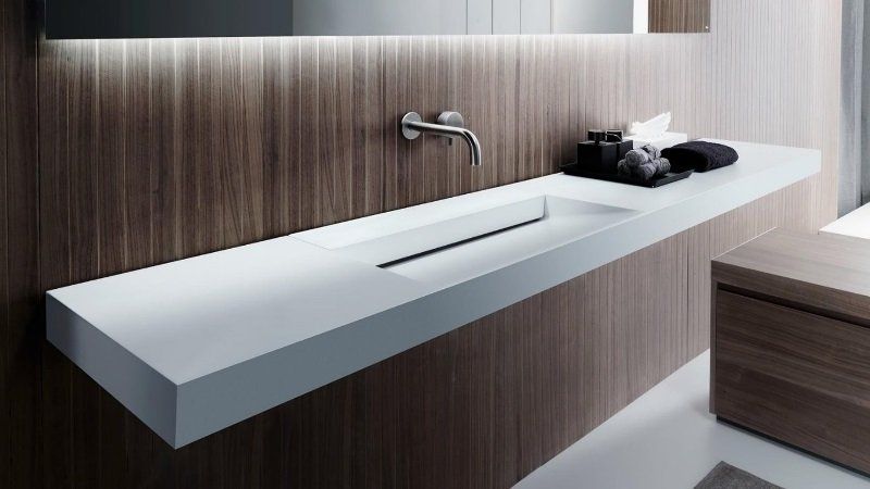 Wall hung bathroom basins and fixtures can now be super slim Super slim bathroom basin and bench