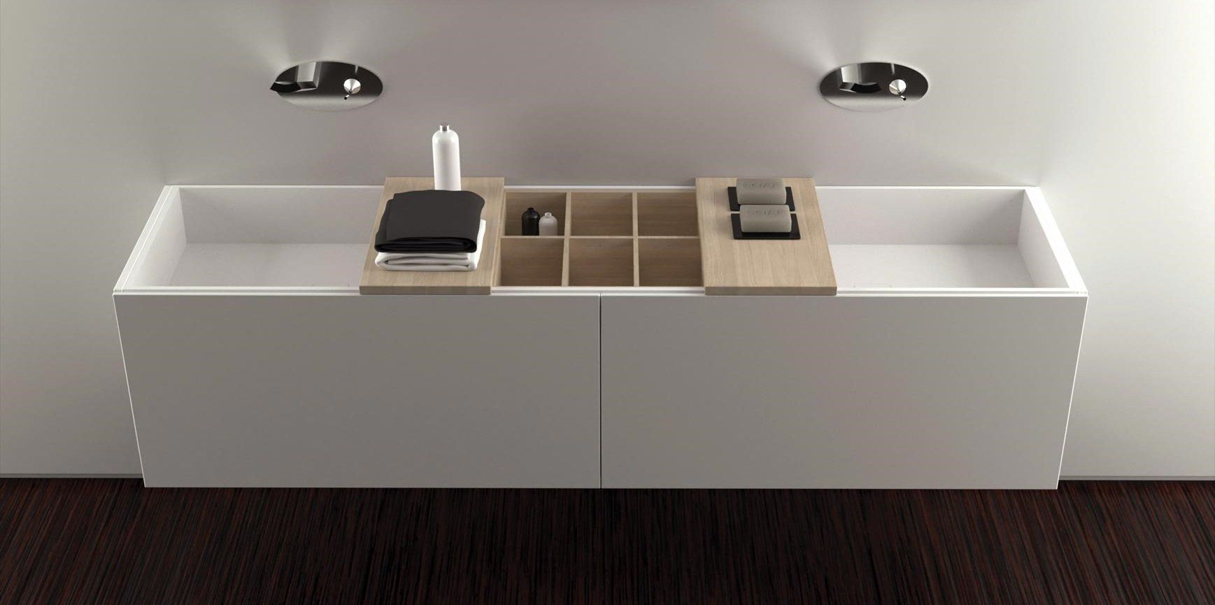 Square basins on an Italian bathroom vanity