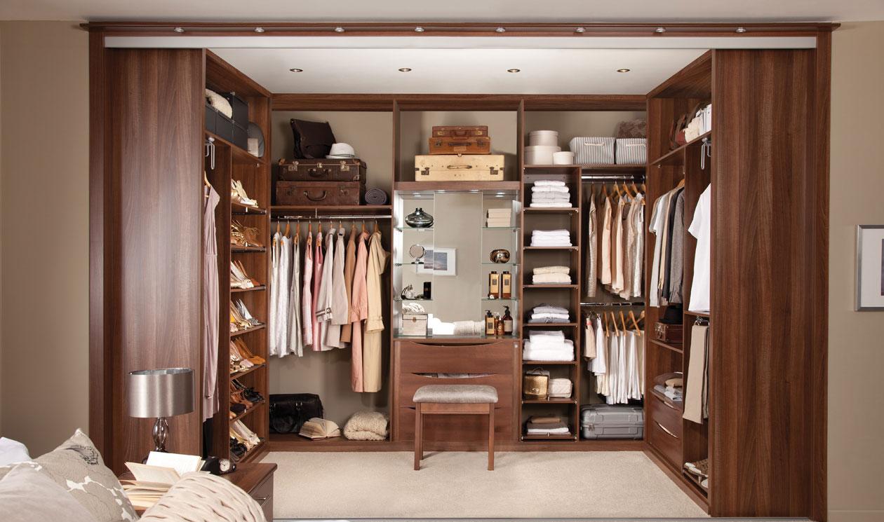 Organised walk-in wardrobe