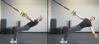 Figure 6: Reverse rotator cuff pattern – basic version: start (left); finish (right). The cervical spine, thoracic spine, and scapulothoracic must remain stabilized as the trunk rotates around the fixated arm.