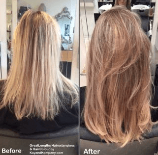 Before and after hair colouring