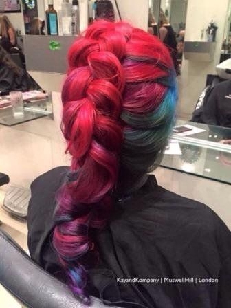 rainbow hair haircolours hair braids long hair transformations kayandkompany salon hairdressers muswellhill london n10