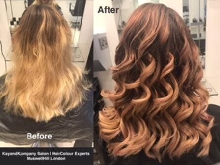 rose gold hair colour ombre hair long hair transformations kayandkompany salon hairdressers muswellhill london n10