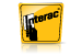 Yellow Interac logo with black text and a graphic of a card reader.