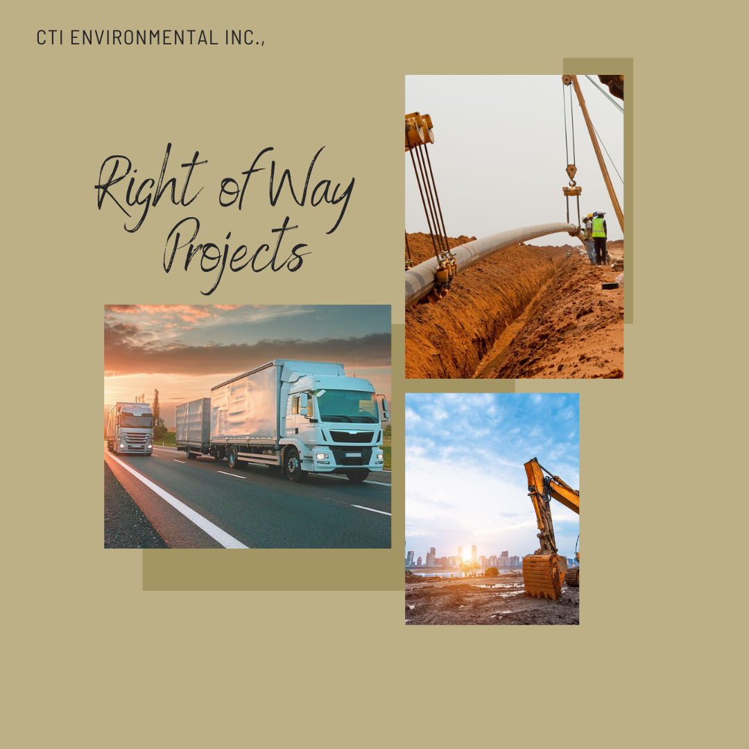 Collage: Semi-truck on highway, pipeline installation, excavator at construction site, and text 