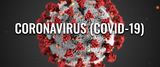 A close up of a coronavirus molecule on a black background.