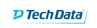 A blue and white tech data logo on a white background
