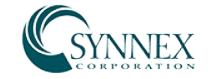 A synnex corporation logo with a blue swirl on a white background.