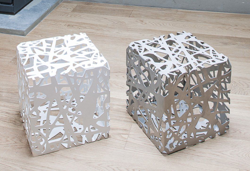 'Routes' Cube stools, stainless steel ©Libby Day Design
